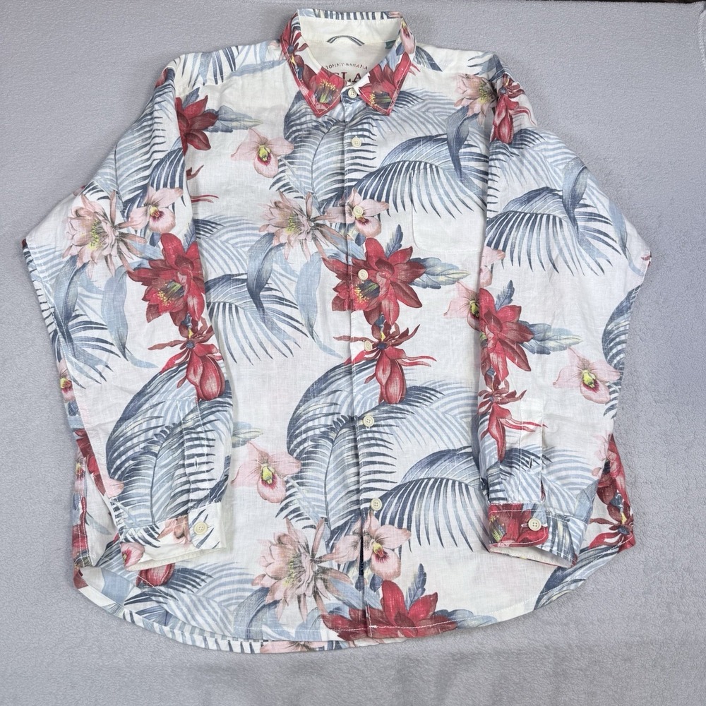 Tommy Bahama Shirt Mens XL Multicolor Floral Long Sleeve Button Front Hawaiian